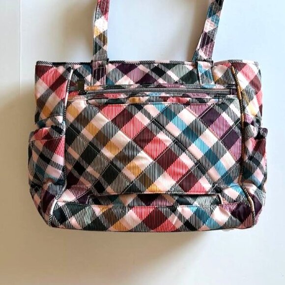 Lug Trotter Tote Bag Pink Plaid with matching Lug Drizzle Mini Zip Storage Pouch - Picture 12 of 16
